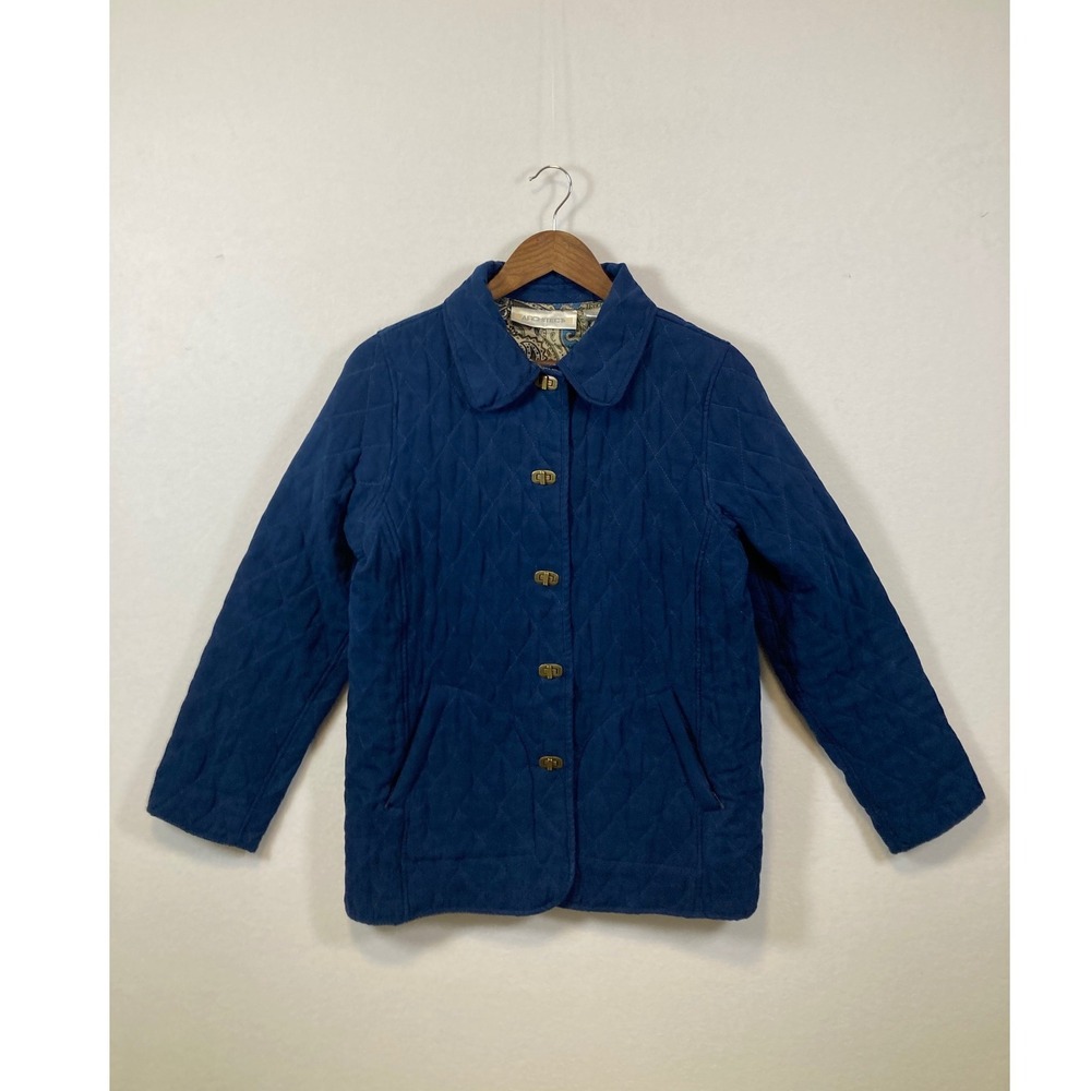 Retro ARCHITECT Quilted Navy-Blue Button Jacket Women's Size M‎ Paisley Lined